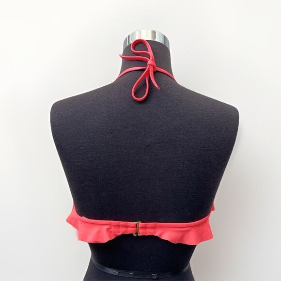 Victoria’s Secret Flounce Halter Coral Bikini Top XS Swim Removable Pads - Picture 2 of 8